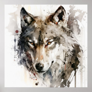 Póster Bosque de vida silvestre de pintura animal con ret