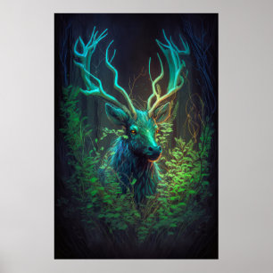 Póster Bosque de vida silvestre de pintura con retrato an