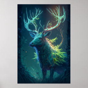 Póster Bosque de vida silvestre de pintura con retrato an