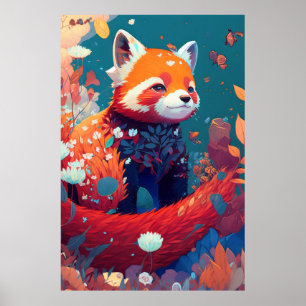 Póster Bosque de vida silvestre pintado de retrato animal