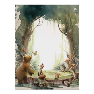 Póster Bosque Deja que comience la aventura Baby Shower