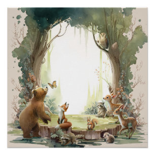 Póster Bosque Deja que comience la aventura Baby Shower