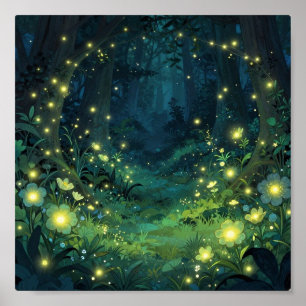 Póster Bosque Encantado Brillo Noche Mágica