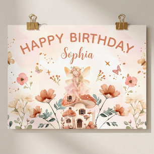 Póster Bosque Encantado Cumpleaños de la niña del hongo