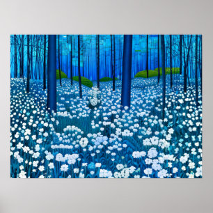 Póster Bosque Encantado de Flores Silvestres Blancas