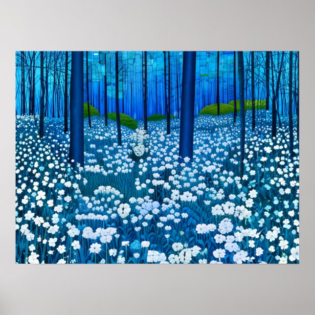 Póster Bosque Encantado de Flores Silvestres Blancas (Frente)