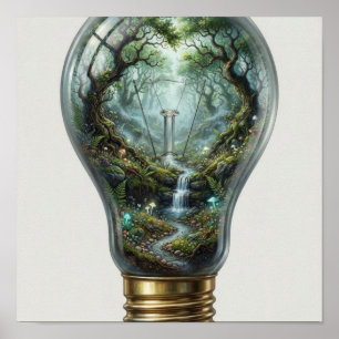 Póster Bosque Encantado Dentro de una Bombilla – Naturale