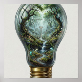Póster Bosque Encantado Dentro de una Bombilla – Naturale