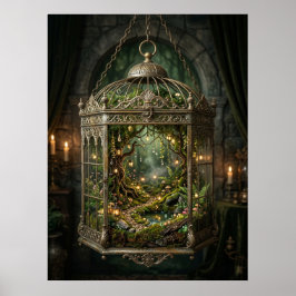 Póster Bosque Encantado en Jaula de Pájaros