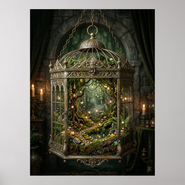 Póster Bosque Encantado en Jaula de Pájaros (Frente)