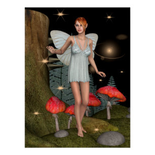 Póster Bosque Encantado Hada Setas Fantasía Arte