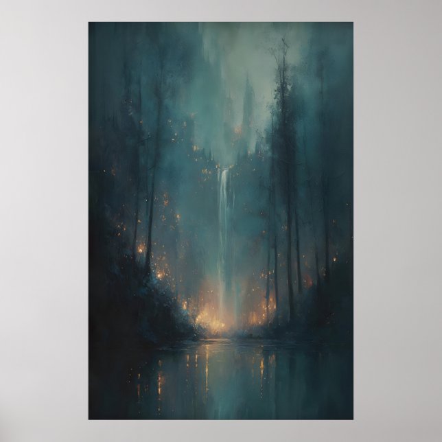 Póster Bosque Encantado Mágico Oscuro, Cascada Melancólic (Frente)