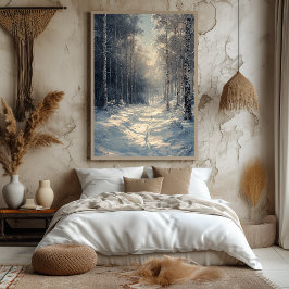 Póster Bosque Encantado Nevado en Blanco Monocromo