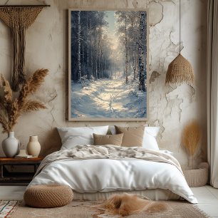 Póster Bosque Encantado Nevado en Blanco Monocromo