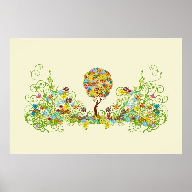 Póster Bosque Encantado Parche Floral Cuento de Hadas Árb (Frente)