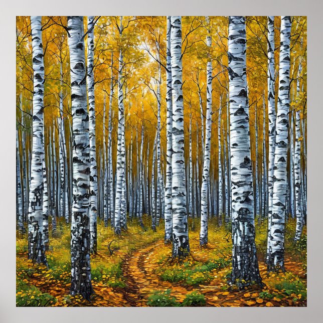 Póster Bosque escénico de abedules en otoño (Frente)