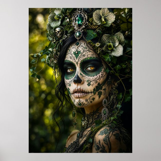 Póster Bosque Esmeralda Calavera – Botánica Verde (Frente)