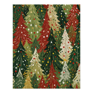 Póster Bosque Estampado de Pinos Festivos