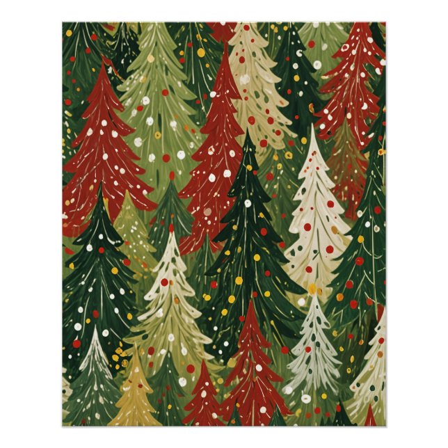 Póster Bosque Estampado de Pinos Festivos (Anverso)