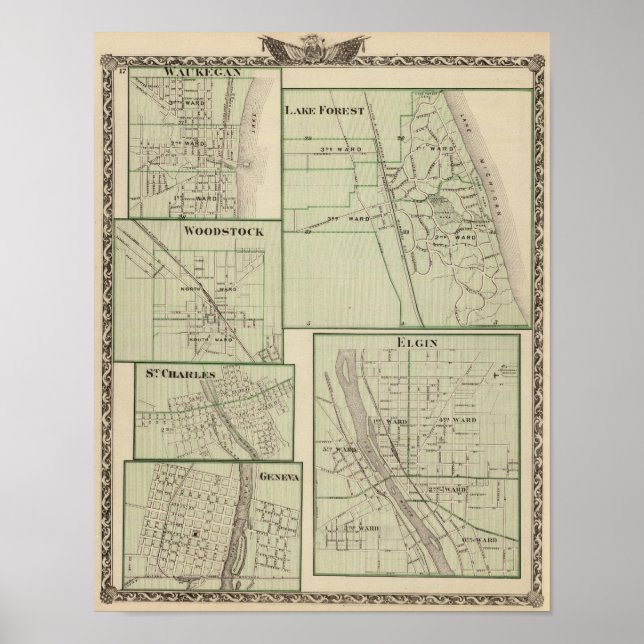 Póster Bosque Lake, Elgin, Waukegan, Woodstock (Frente)