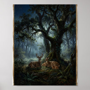 Póster Bosque Lunar de Ciervos Sombríos I