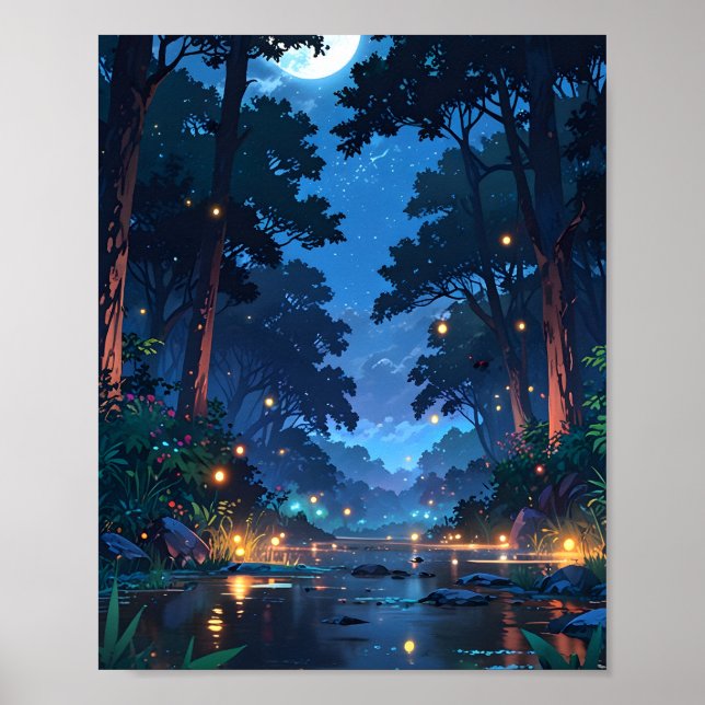 Póster Bosque lunar junto al río (Frente)