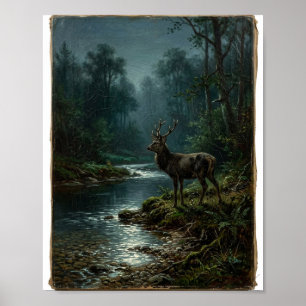 Póster Bosque Lunar Melancólico Ciervo II