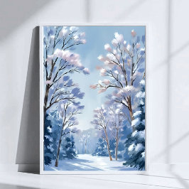 Póster Bosque Luz de Escarcha | Invierno Nieve Acuarela N