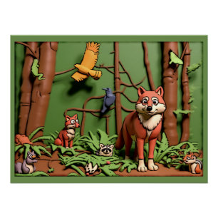 Póster Bosque Mágico - Animales del Bosque