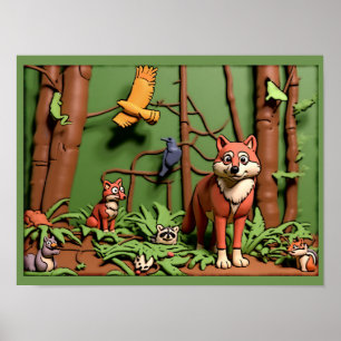 Póster Bosque Mágico - Animales del Bosque