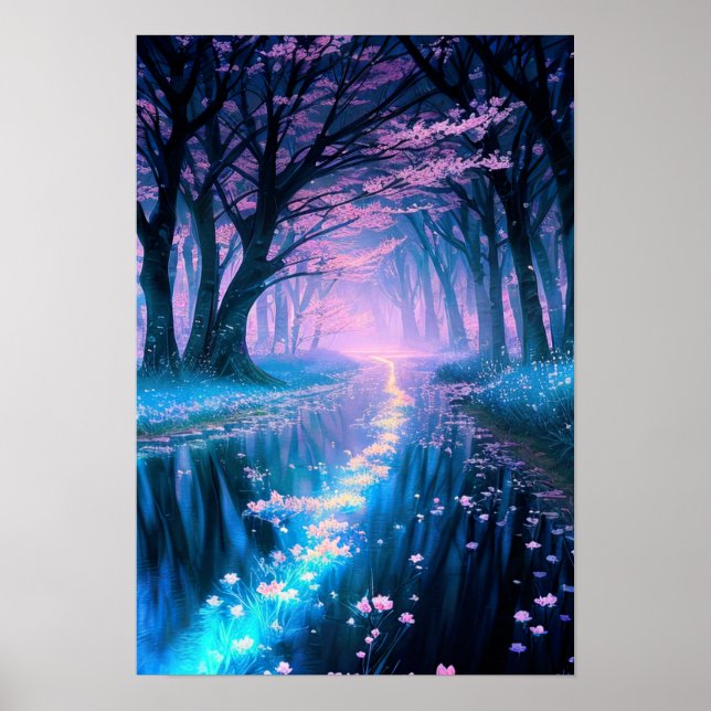 Póster Bosque mágico, misterio de la luz azul (Frente)