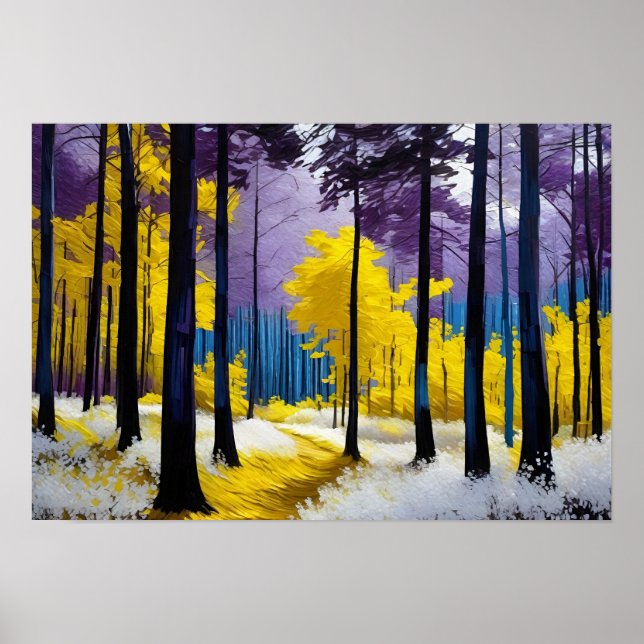 Póster Bosque mágico morado y amarillo y azul sereno (Frente)