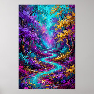 Póster Bosque Mágico Río Turquesa - Color Púrpura Dorado