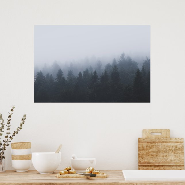 Póster Bosque misterioso en la niebla (Cocina)