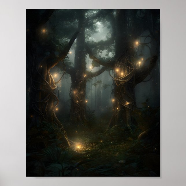 Póster Bosque Místico Lleno De Árboles Altísimos (Frente)