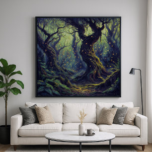 Póster Bosque Misty - Estilo de Ilustracion forestal míst