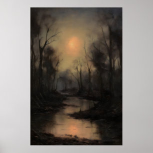 Póster Bosque muerto paisaje espeluznante, Dark Academia