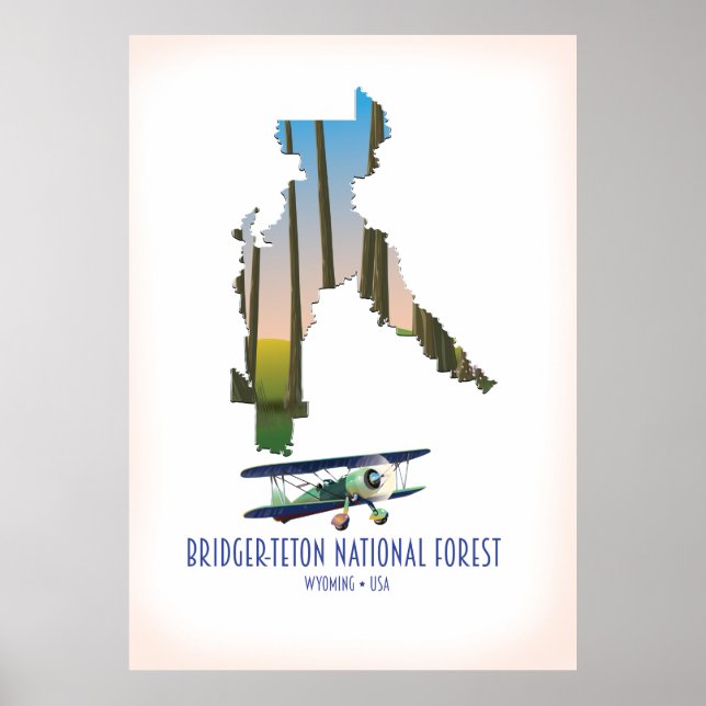 Póster Bosque nacional Bridger-Teton, mapa de Wyoming (Frente)