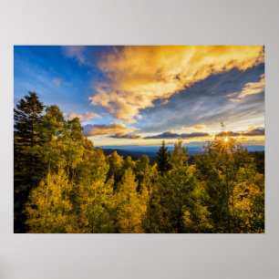 Póster Bosque Nacional de Santa Fe al atardecer en otoño