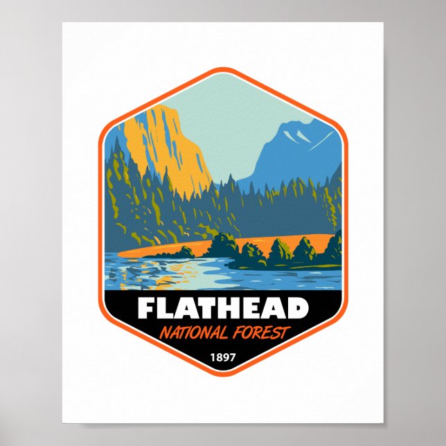 Póster Bosque Nacional Flathead Montaña Montana (Frente)