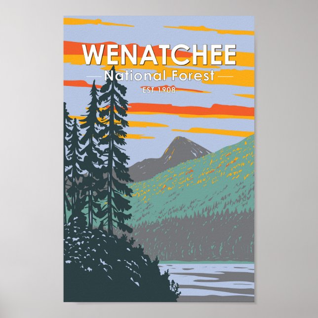 Póster Bosque nacional Okanogan Wenatchee Washington (Frente)