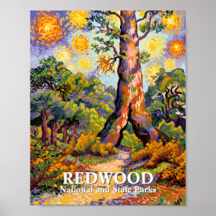 Póster Bosque Nacional Redwood al estilo Van Gogh persona