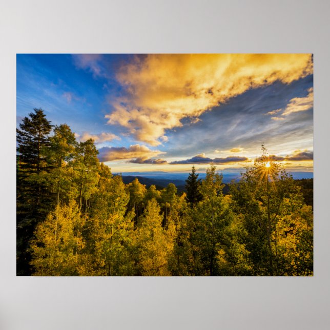 Póster Bosque Nacional Santa Fe al atardecer en otoño (Frente)