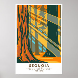 Póster Bosque Nacional Sequoia California Vintage