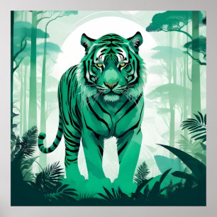 Póster Bosque natural de animales silvestres de Tigre