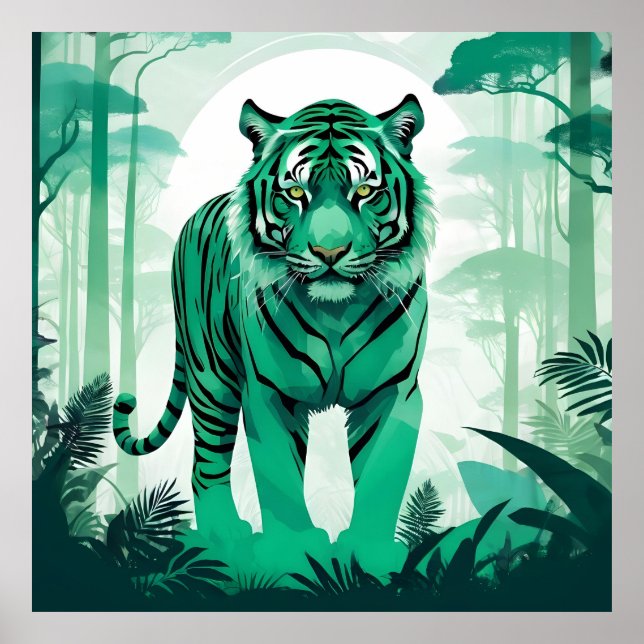Póster Bosque natural de animales silvestres de Tigre (Frente)
