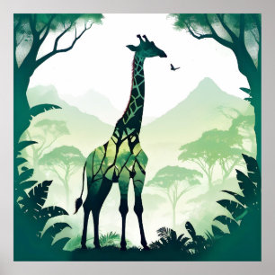 Póster Bosque natural de animales silvestres Giraffe