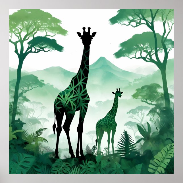 Póster Bosque natural de animales silvestres Giraffe (Frente)