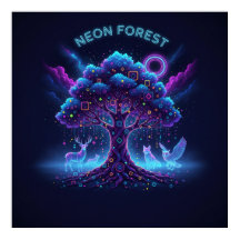 Bosque Neon - Árbol brillante y animales luminosos