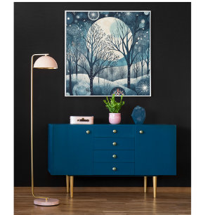 Póster Bosque nórdico iluminado por la luna, personalizab